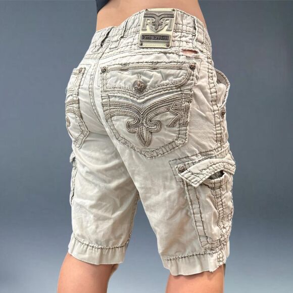 Rock Revival Cargo Shorts Men’s 29 Grunge Skater Grey Camo Embroidered Goth - Picture 1 of 8